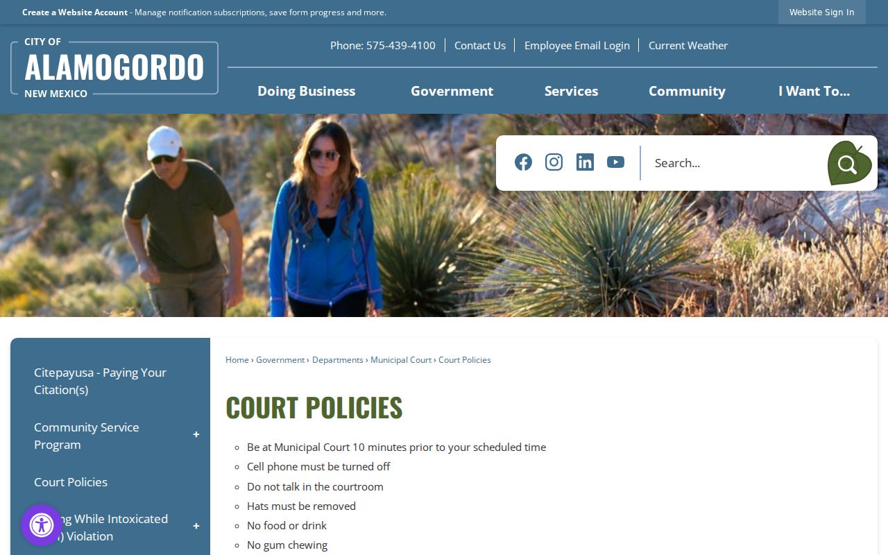 Alamogordo court record policies at the municipal court