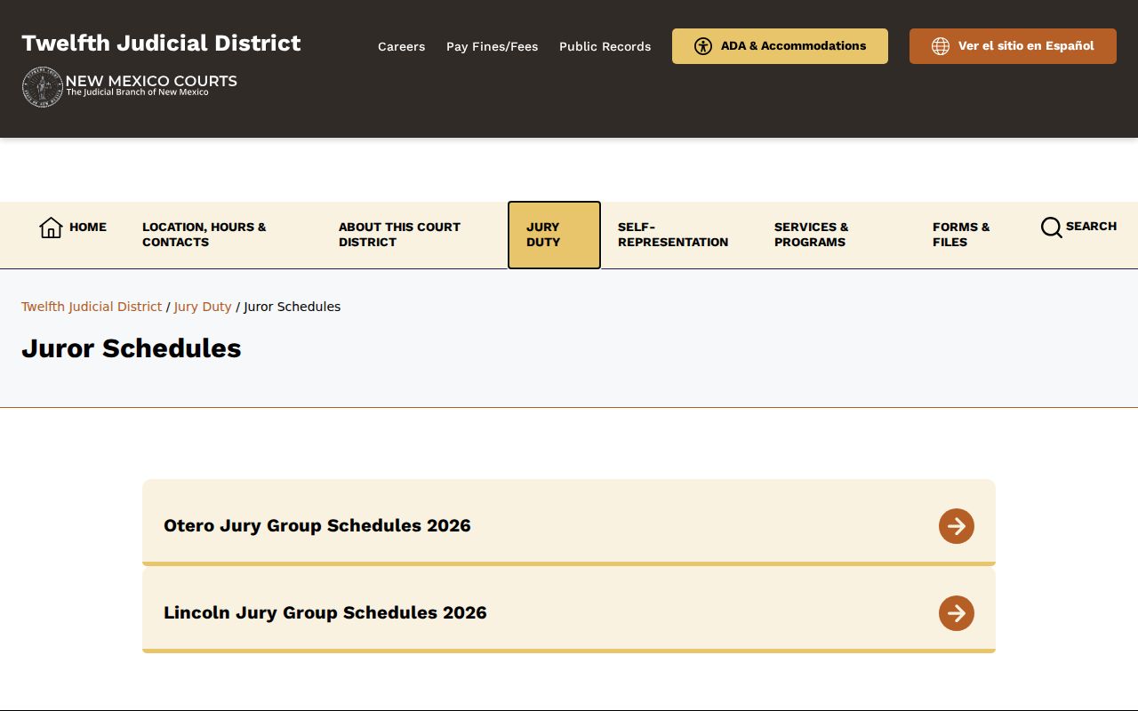 Otero County court schedule official jury calendars page