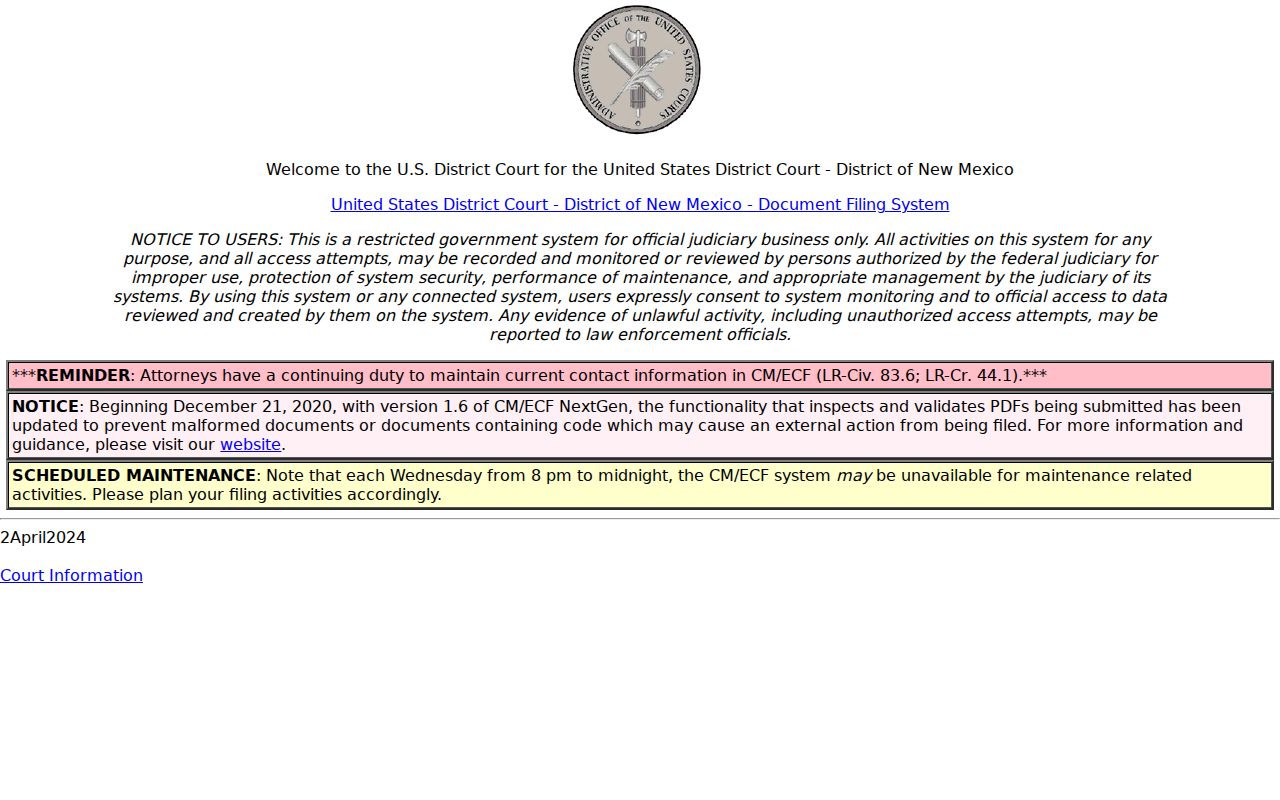 Otero County court records District of New Mexico CM ECF interface