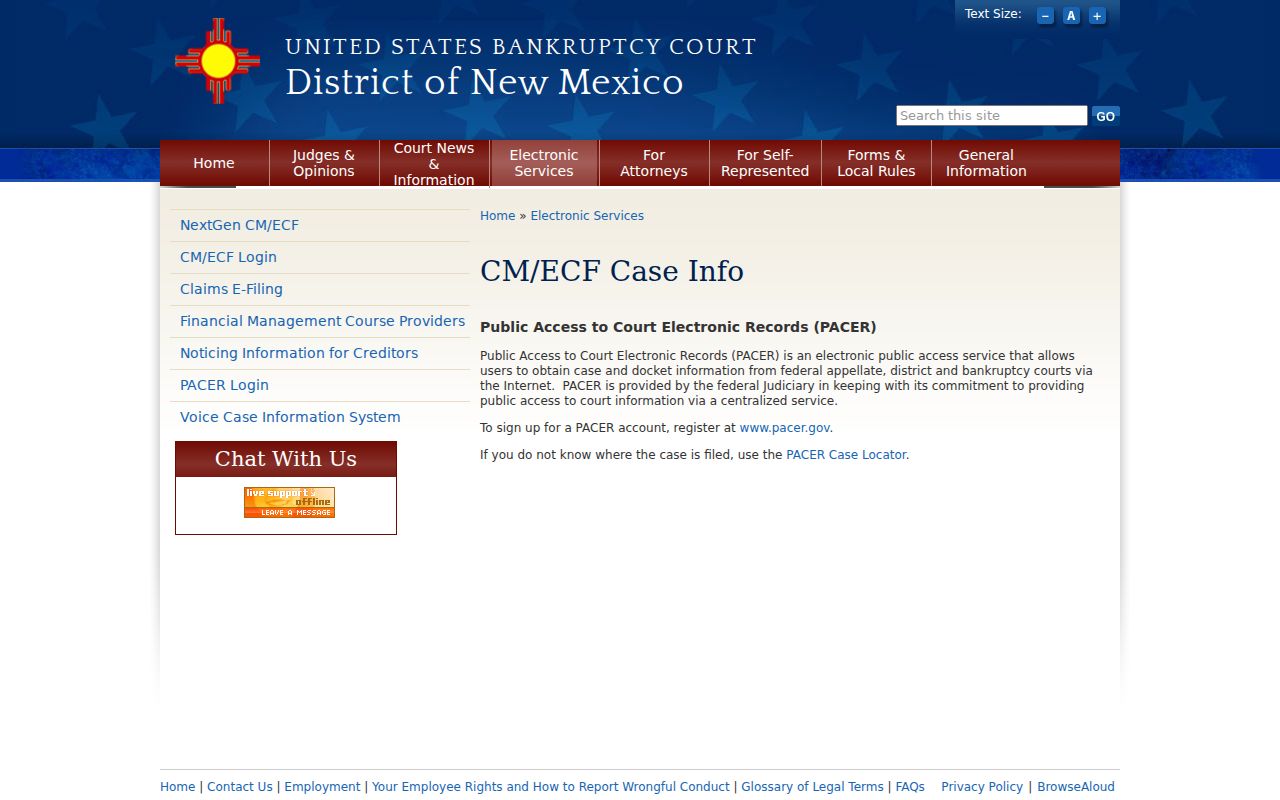 Otero County court records New Mexico Bankruptcy PACER case information page