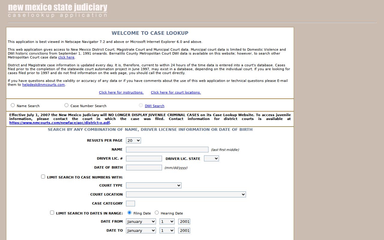 Otero County criminal docket official legacy case search fields
