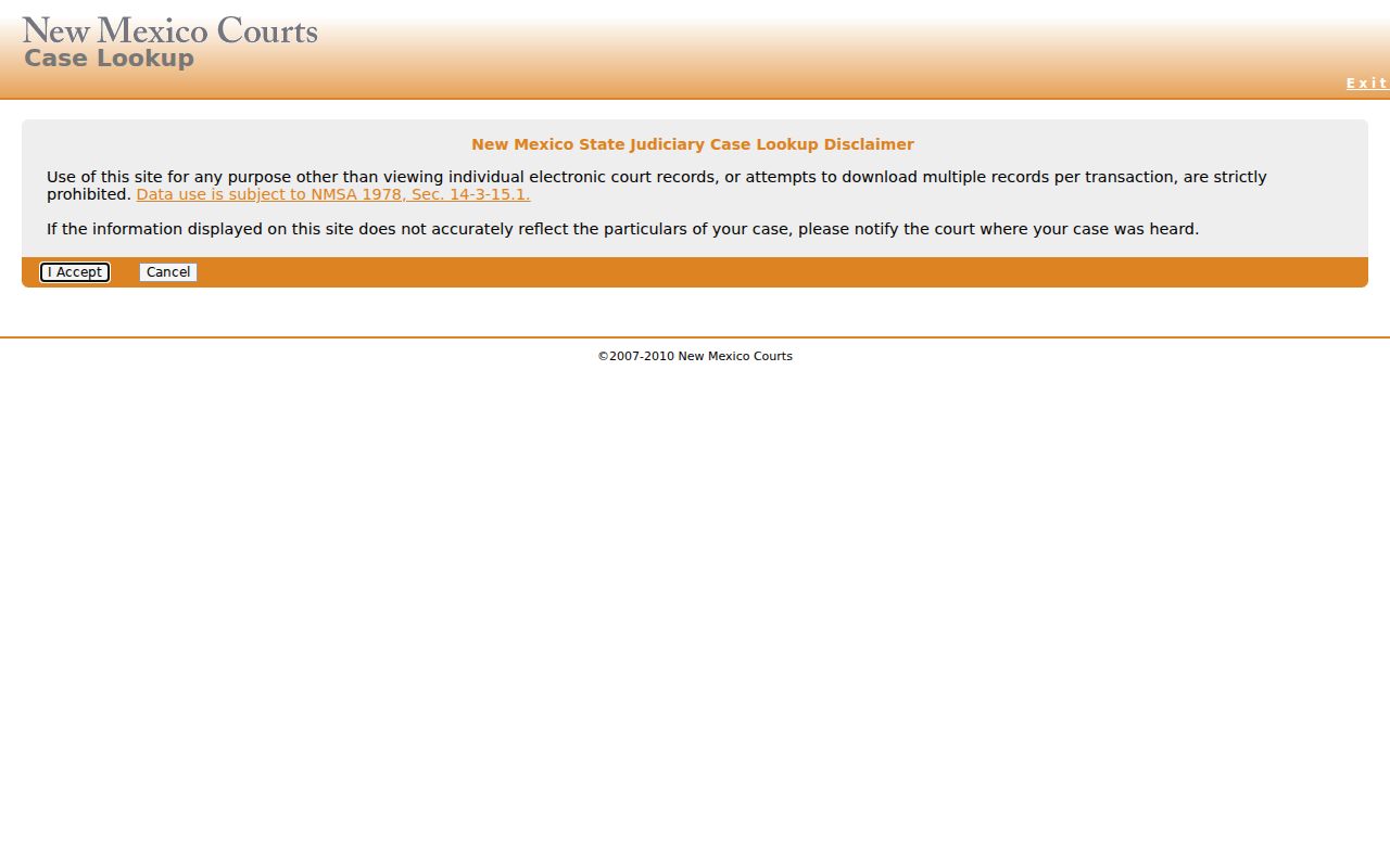 Otero County court docket Case Lookup public search screen