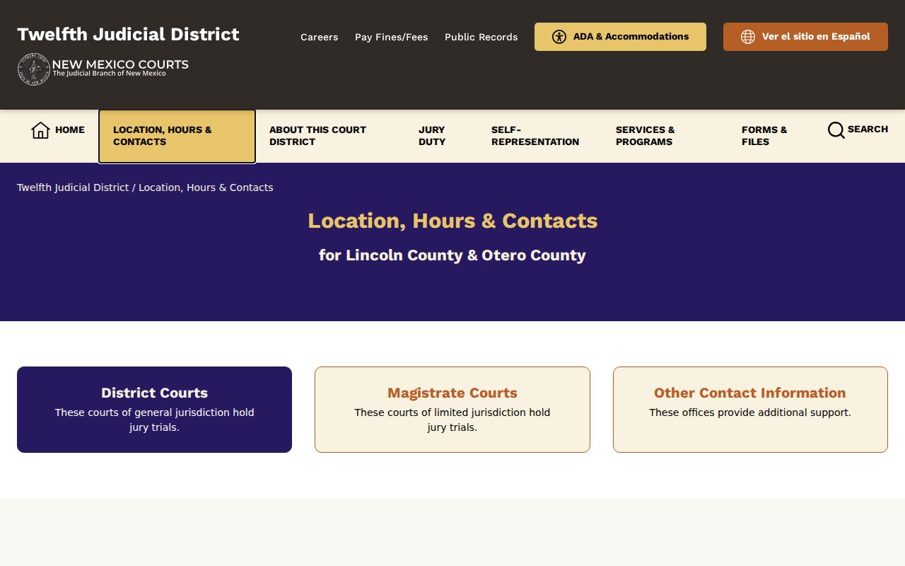 Otero County court docket clerk contact and records page