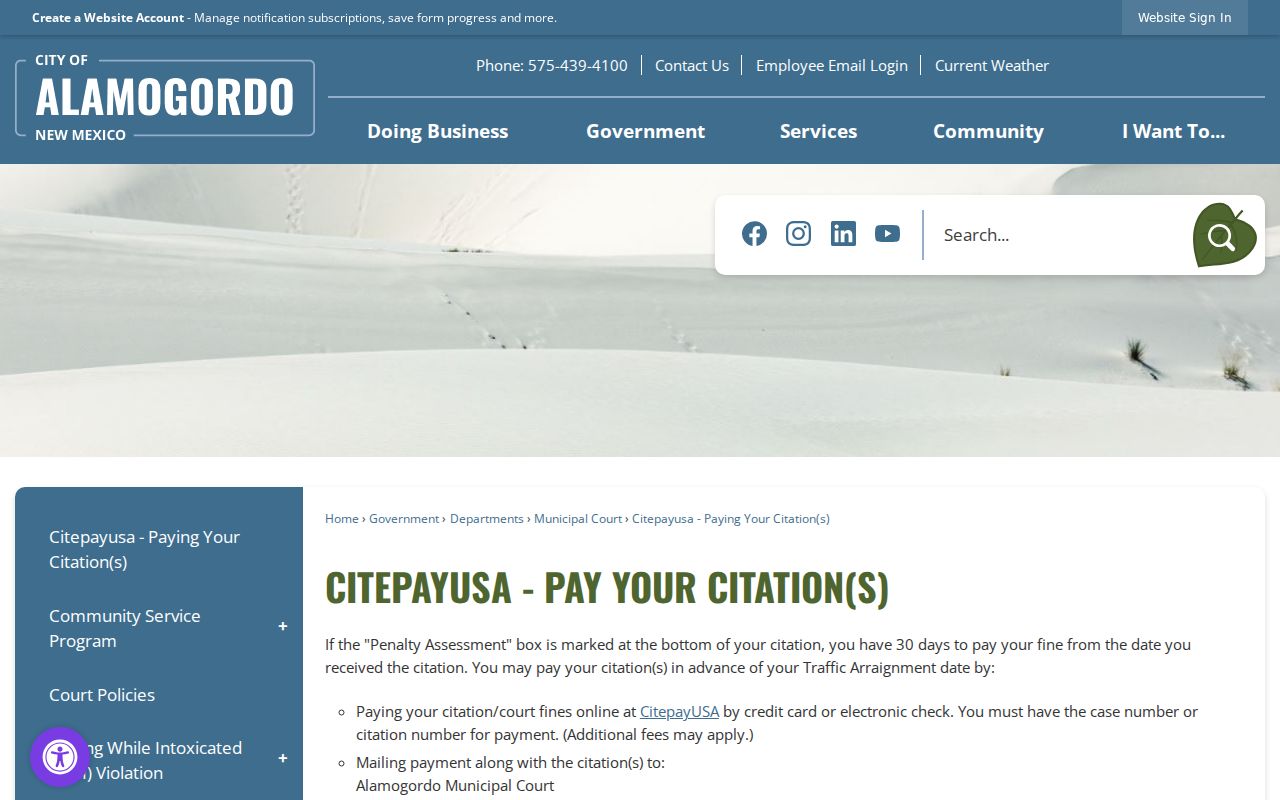 Otero County traffic court records Alamogordo citation payment instructions